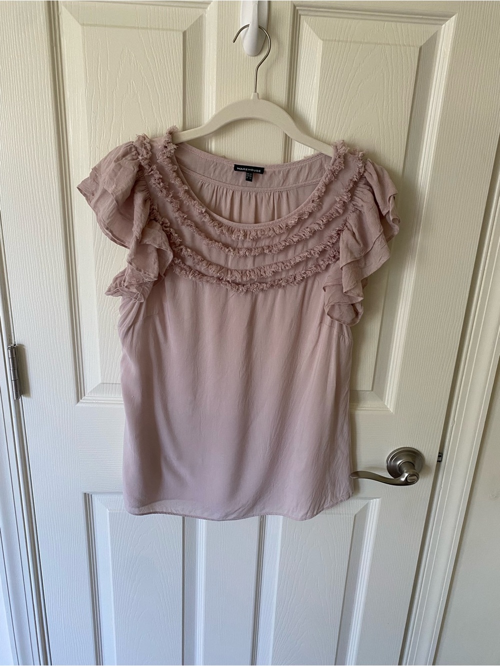 Warehouse Ladies' Blush Ruffle Scoop Neck Top